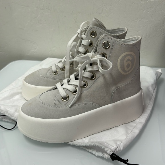 Mason Margiela MM6 Suede High Top platform Sneakers Light Gray Size 35 - Picture 2 of 10